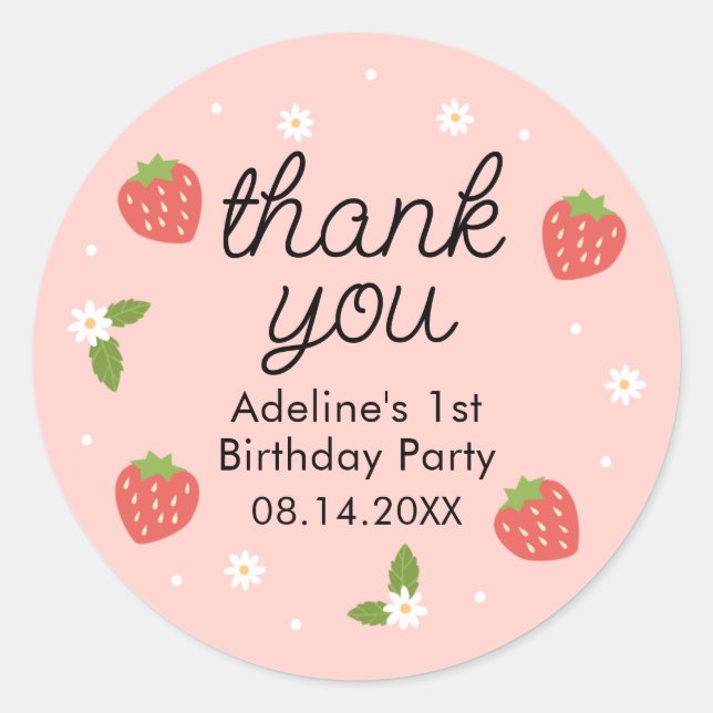Strawberry Birthday Vielen Dank Runder Aufkleber (Vorderseite)
