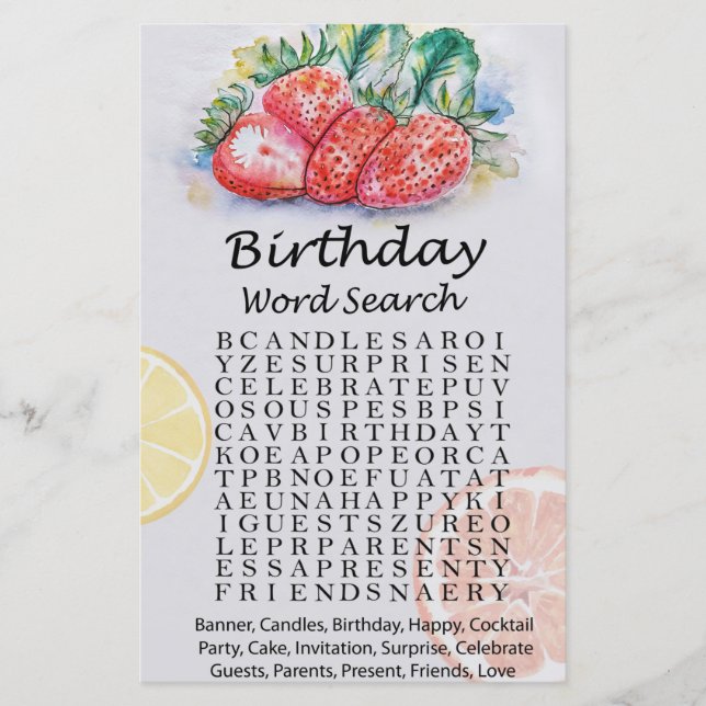 Strawberry Birthday Word Scramble Game (Vorderseite)
