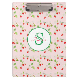 Strawberry Blossom Muster Monogram Klemmbrett