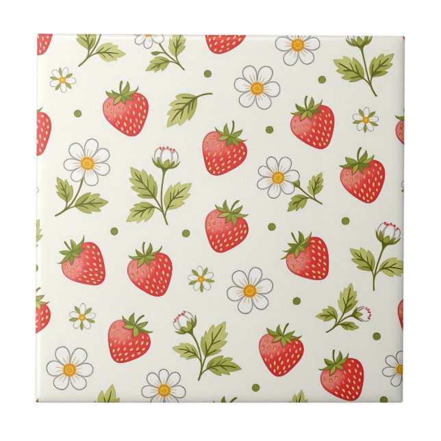 Strawberry Blossom Summer Pattern Fliese (Vorderseite)