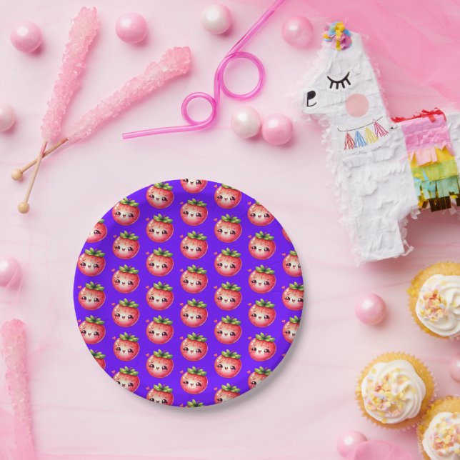 Strawberry  Blue-magenta Pappteller (Party)