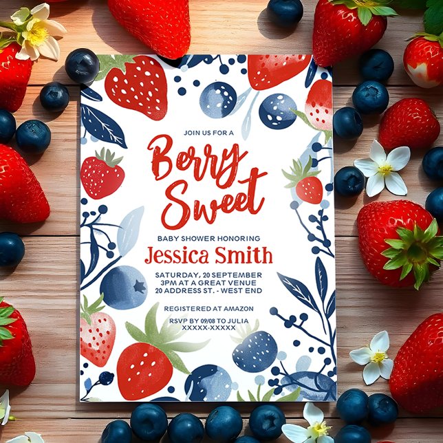Strawberry Blueberries Berry Sweet Baby Dusche Einladung (Von Creator hochgeladen)