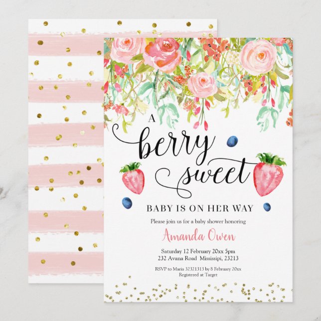 Strawberry Blueberry Baby Shower Einladung (Vorne/Hinten)