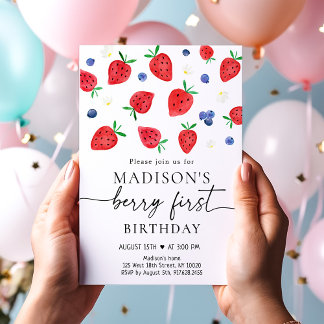 Strawberry Blueberry Berry Erster Geburtstag Einladung
