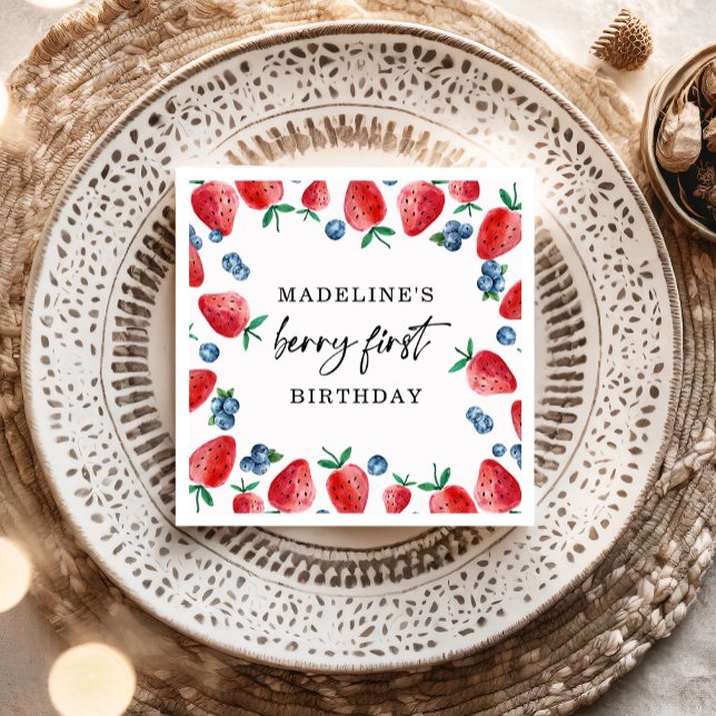 Strawberry Blueberry Berry First Girl 1. Geburtsta Serviette (Von Creator hochgeladen)