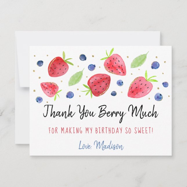 Strawberry Blueberry Berry Sweet Birthday Dankeskarte (Vorderseite)