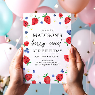 Strawberry Blueberry Berry Sweet Birthday Einladung