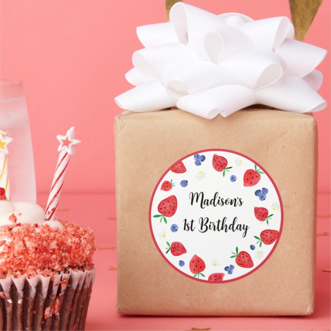 Strawberry Blueberry Berry Sweet Birthday Runder Aufkleber (Party)