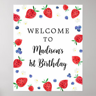 Strawberry Blueberry Geburtstag Willkommen Poster