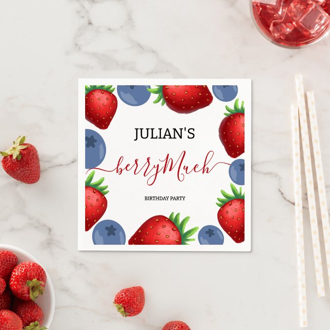 Strawberry & Blueberry Girl Geburtstagsparty Serviette (Von Creator hochgeladen)