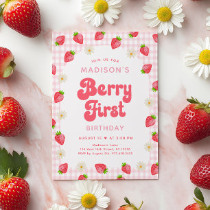 Strawberry Boho DaisyBerry Erster Geburtstag Einladung