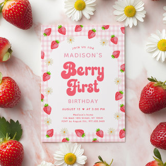 Strawberry Boho DaisyBerry Erster Geburtstag Einladung