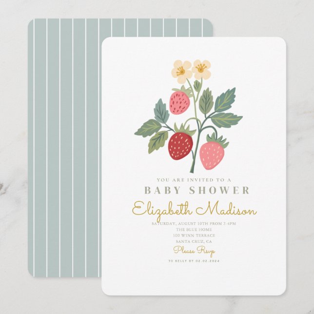 Strawberry Bouquet Blossom Babydusche Einladung (Vorne/Hinten)