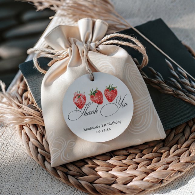 Strawberry Bow 1st Birthday Thank You Geschenkanhänger (Von Creator hochgeladen)
