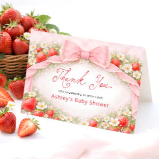 Strawberry Bow Baby Shower Thank You Dankeskarte