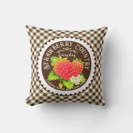 Strawberry Brown Gingham Throw Pillow Kissen