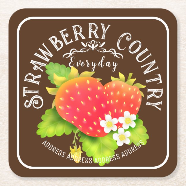 Strawberry Brown Square Paper Untersetzer (Vorderseite)