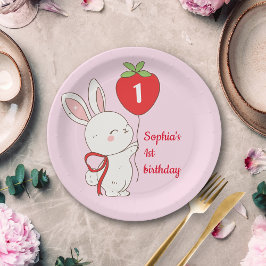 Strawberry Bunny Birthday Pappteller