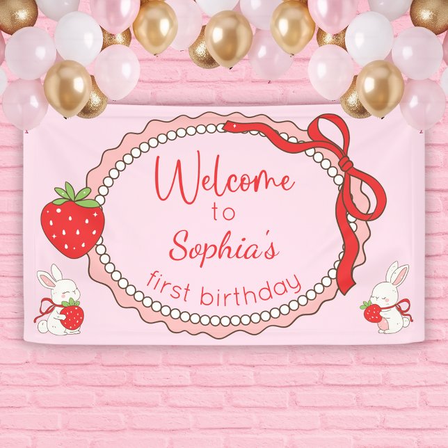 Strawberry Bunny Birthday Welcome Sign Banner (Von Creator hochgeladen)
