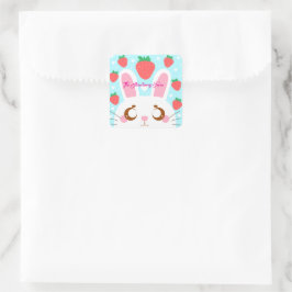 Strawberry Bunny Quadratischer Aufkleber