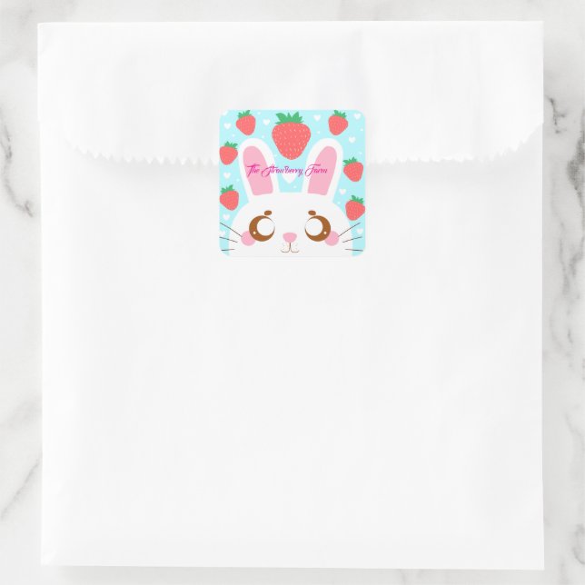 Strawberry Bunny Quadratischer Aufkleber (Tasche)