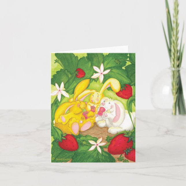 Strawberry Bunny Tee / Notecard Karte (Vorderseite)