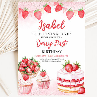 Strawberry Cake Birthday Einladung