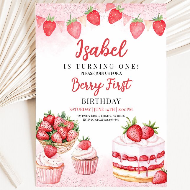 Strawberry Cake Birthday Einladung (Von Creator hochgeladen)