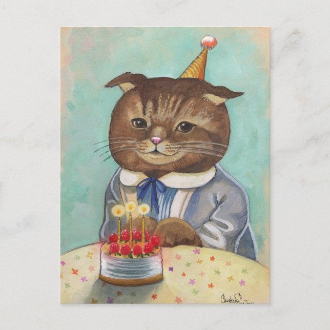 Strawberry Cake Birthday Kitty Postkarte (Vorderseite)