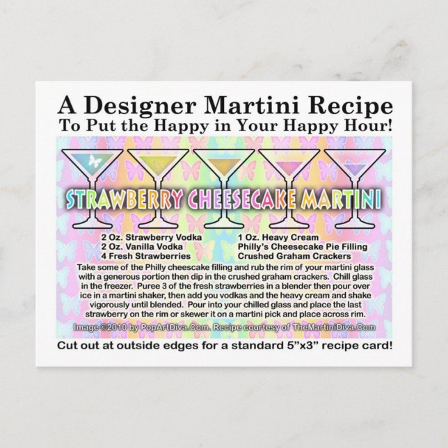 Strawberry Cheesecake Spring Martini Rezept Card Postkarte (Vorderseite)