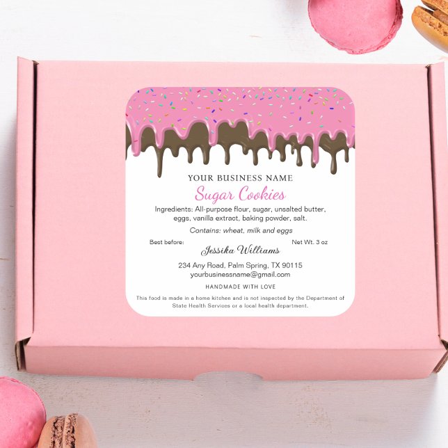 Strawberry & Chocolate Frosting Drip Cottage Law Quadratischer Aufkleber (Von Creator hochgeladen)