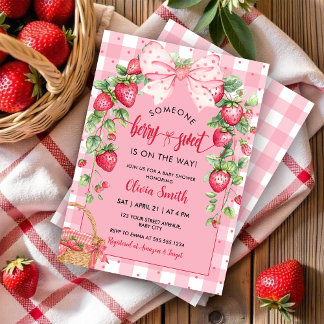 Strawberry Coquette Berry Sweet Baby Shower Einladung