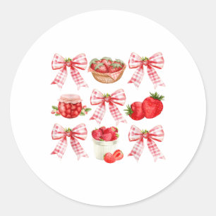 Strawberry Coquette Bow Strawberries Festival del Runder Aufkleber