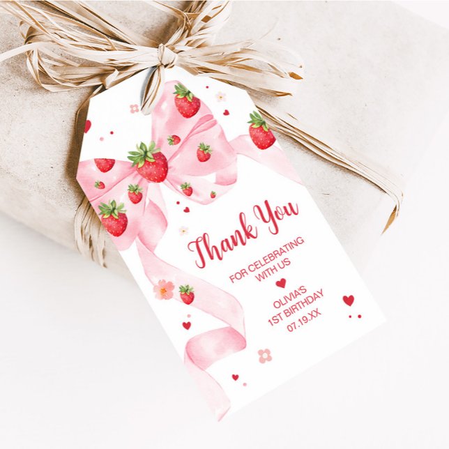 Strawberry Coquette Geburtstagsparty BegeisterTags Geschenkanhänger (Strawberry Coquette Berry First Birthday Party Favor Tags)