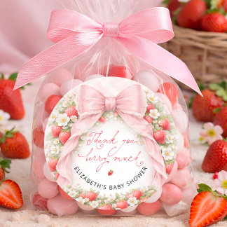 Strawberry Coquette Pink Bow Baby Shower Thank You Runder Aufkleber