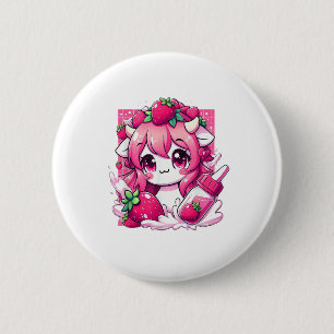Strawberry Cow Kawaii Anime Strawberry Milk _1 Button
