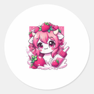 Strawberry Cow Kawaii Anime Strawberry Milk _1 Runder Aufkleber