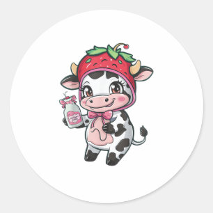 Strawberry Cow Kawaii Anime Strawberry Milk _2 Runder Aufkleber