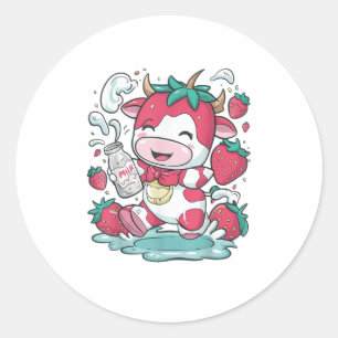 Strawberry Cow Kawaii Anime Strawberry Milk _4 Runder Aufkleber