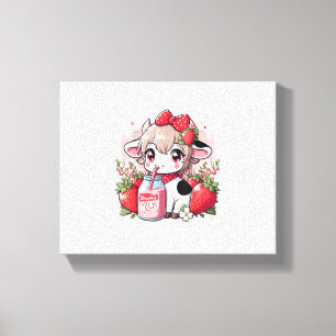Strawberry Cow Kawaii Anime Strawberry Milk _6 Leinwanddruck