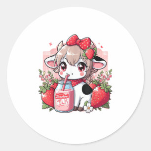 Strawberry Cow Kawaii Anime Strawberry Milk _6 Runder Aufkleber