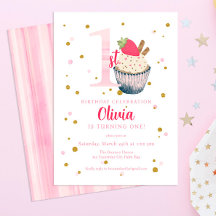 Strawberry Cupcake 1. Geburtstag Einladung