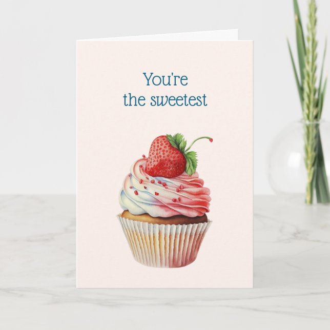 Strawberry Cupcake Süßes Dessert Valentinstag Feiertagskarte (Vorderseite)