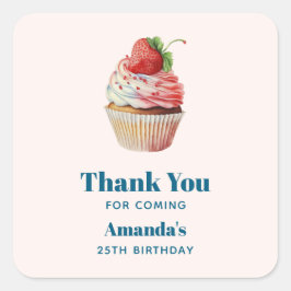 Strawberry Cupcake Sweet Birthday Vielen Dank Quadratischer Aufkleber