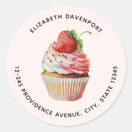 Strawberry Cupcake Sweet Dessert Adresse Runder Aufkleber