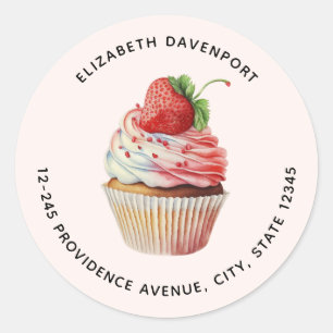 Strawberry Cupcake Sweet Dessert Adresse Runder Aufkleber