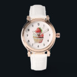 Strawberry Cupcake Sweet Dessert Armbanduhr<br><div class="desc">Eine Uhr mit einer leckeren Illustration mit einem köstlichen,  aussehenden Kuchen. Weiße Creme und eine große Erdbeere schmücken diese leckere Leckerei.</div>