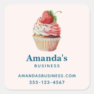 Strawberry Cupcake Sweet Dessert Business Quadratischer Aufkleber