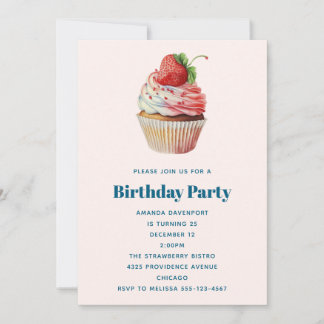 Strawberry Cupcake Sweet Dessert Geburtstag Einladung