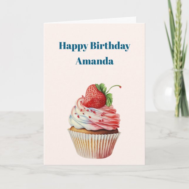 Strawberry Cupcake Sweet Dessert Geburtstag Karte (Vorderseite)